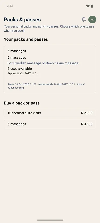 bigday OUT on a phone: packs, passes, vouchers and credit in the wallet