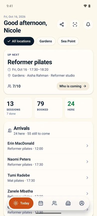 The bigday PRO app on a phone: today at a glance